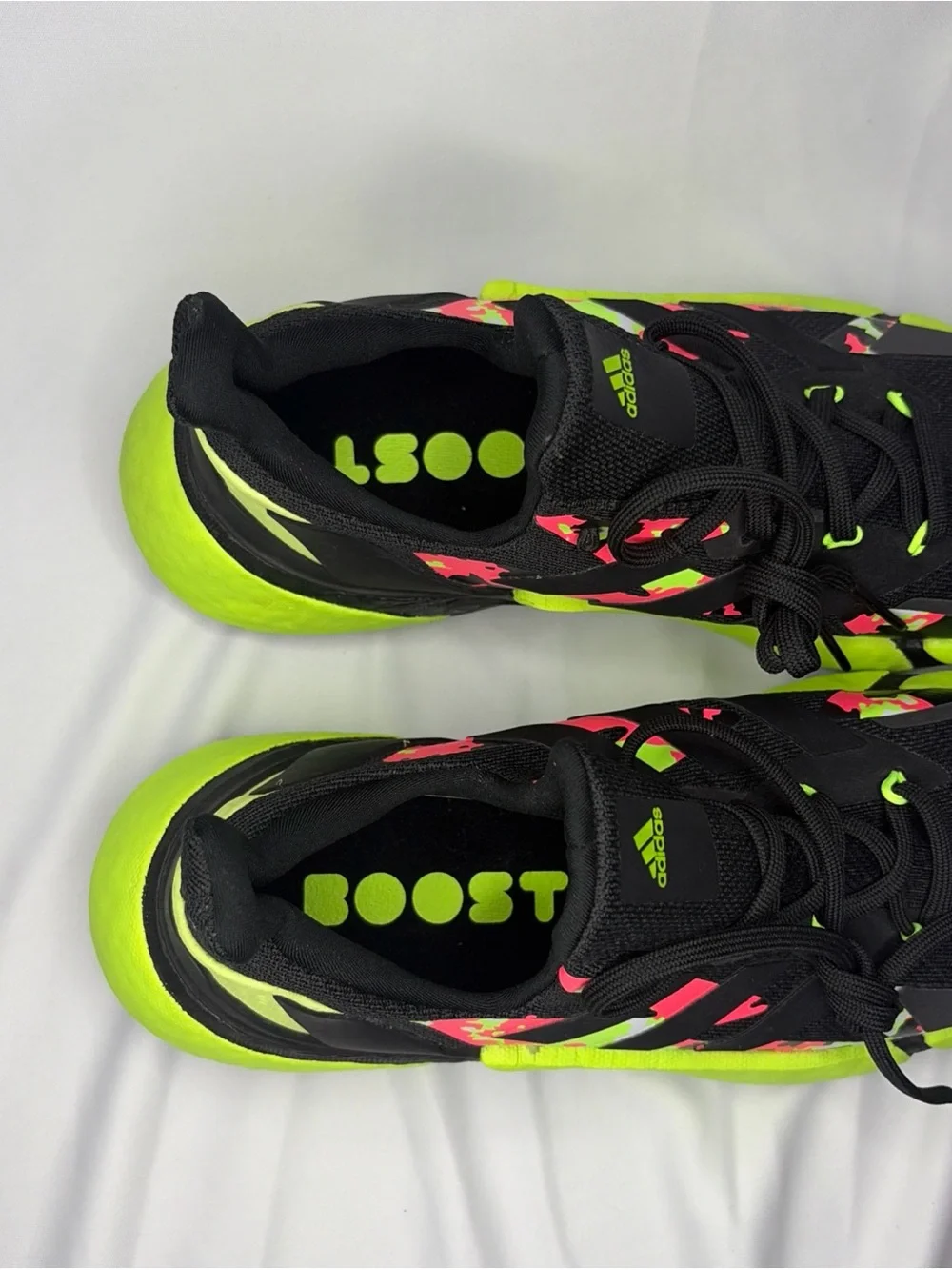 adidas Black Sneakers with Neon Green & Pink Accents